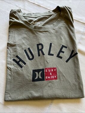 Hurley Olive Green Short-Sleeve Logo Tee with Surf Badge